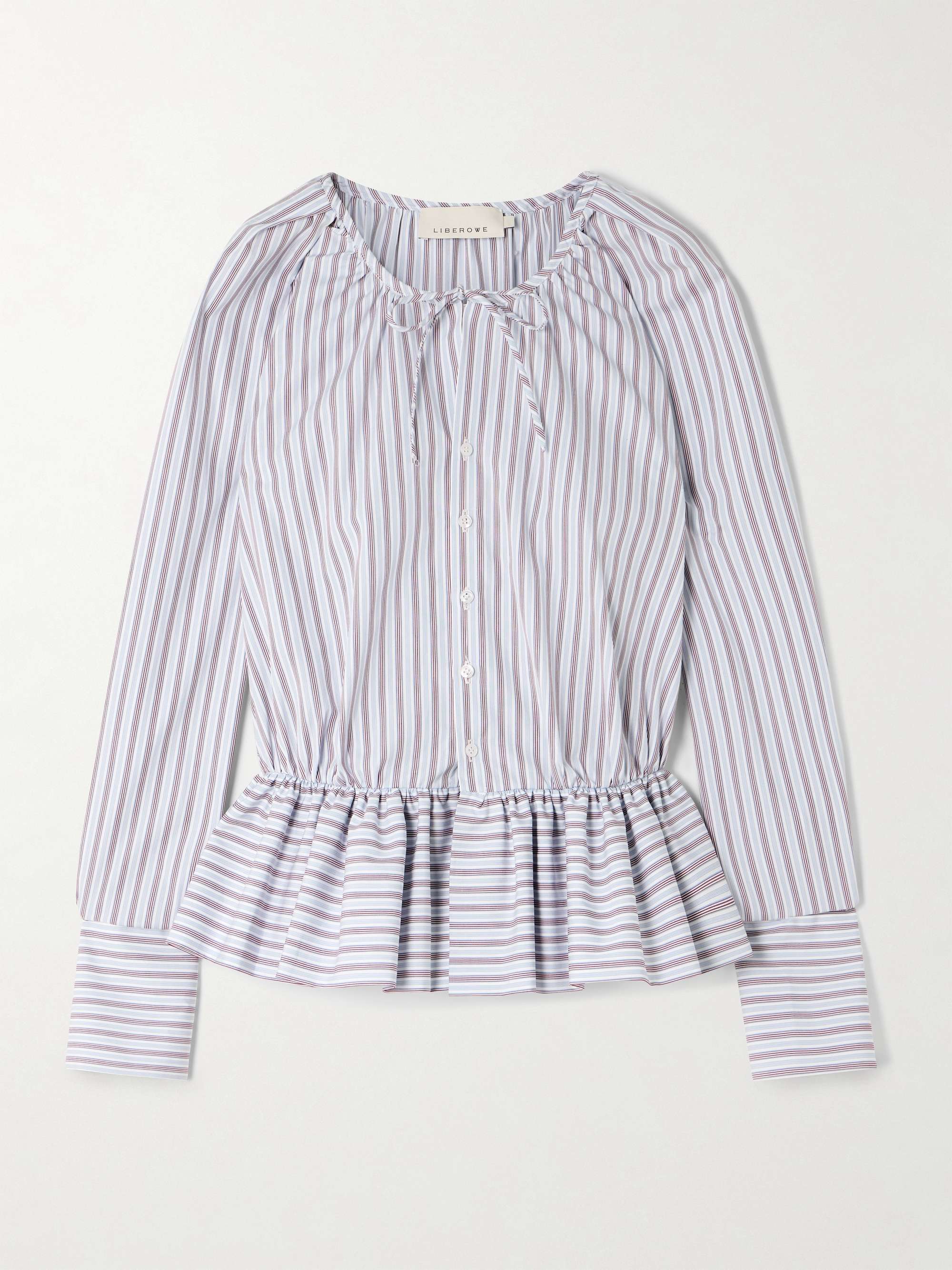 + the Vanguard Striped Cotton-Poplin Peplum Blouse