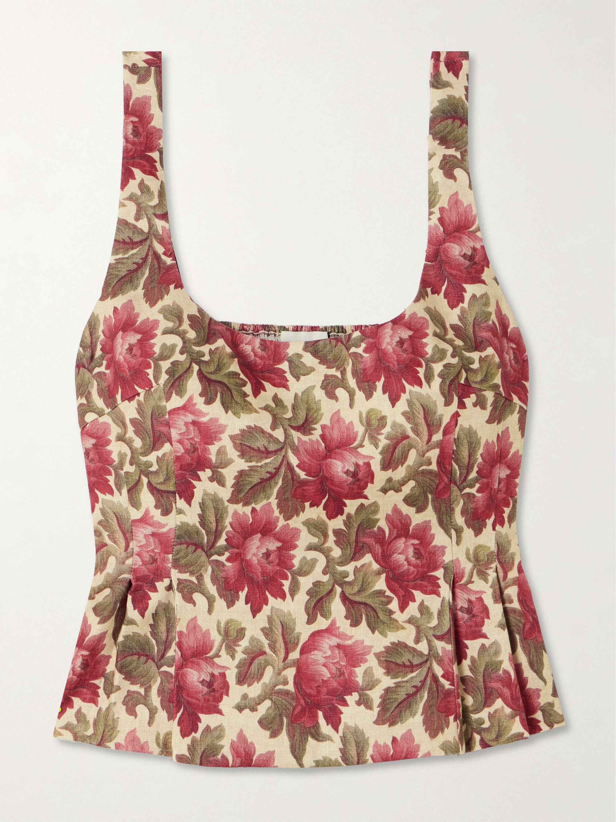 Rosalie Shirred Floral-Print Linen Peplum Top