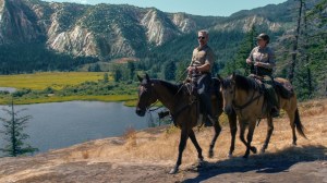 Untamed, a new Netflix series, stars Eric Bana as Kyle Turner, Lily Santiago as Naya Vasquez, shown here on horseback in Yosemite National Park